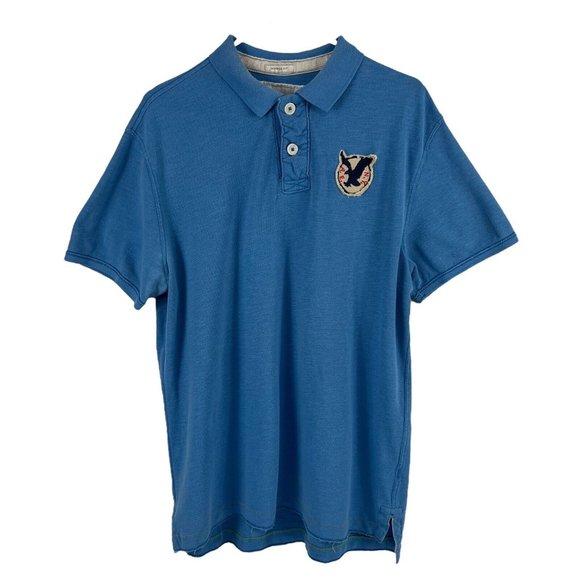 Vintage American Eagle Outfitters Light Blue Vintage Fit Patch Prep Polo Men XL - Picture 12 of 12
